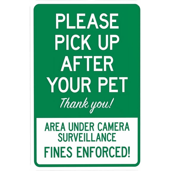 Please Pick Up After Your Pet Camera Surveillance Fines Sign - 8"x12", Security Metal Decor for Business, Office, Yard, Street, Road, Home, Pet Zones