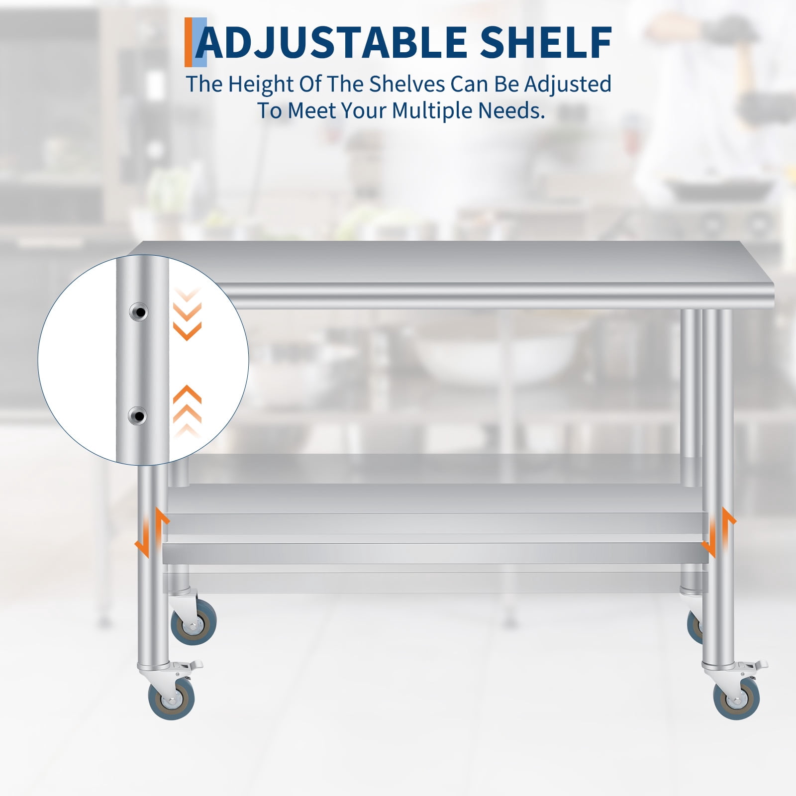 Commercial Stainless Steel Outdoor Prep Table with Backsplash – Rounded Corners, Adjustable Undershelf, 4 Caster Wheels – Heavy Duty Kitchen Storage Work Table for Restaurants, BBQ – 24 x 60 Inch