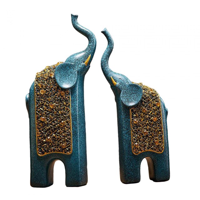 VONKY 2x Elephant Statues Decorations Resin Lucky Feng Figurines Crafts Shui Decor