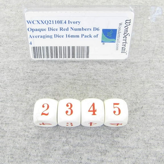 Ivory Opaque Dice with Red Numbers D6 Averaging Dice (2-3-3-4-4-5) 16mm (5/8in) Pack of 4
