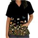 thumbnail image 1 of Blusa de manga corta con cuello en V para mujer, uniforme con estampado de bolsillos, blusa de enfermería Fridja bn6727, 1 of 5