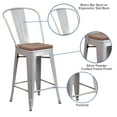 thumbnail image 5 of Flash Furniture 4 Pack 24" High Silver Metal Counter Height Stool with Back and Wood Seat, 5 of 13