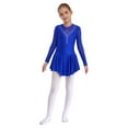 thumbnail image 3 of Yeahdor Kids Girls Figure Skating Dress Rhinestone Mesh Irregular Ballet Dan Dress Performance Dancewear Royal Blue 12, 3 of 7