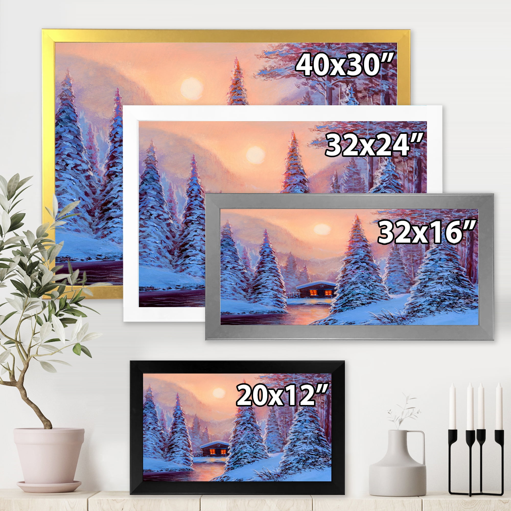 Designart 'The River House In The Woods and Winter Landscape I' Lake House Framed Art Print