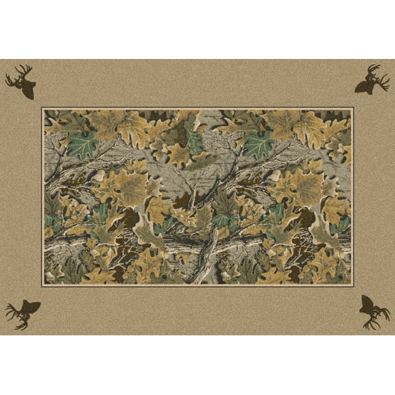 Milliken Beige Bordered Area Rug Advantage Solid Border - Aprx 5' 4" x 7' 8"