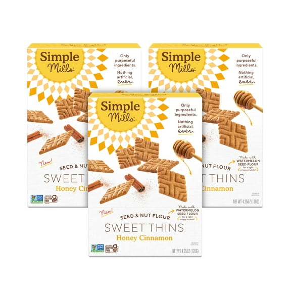 Simple Mills Honey Cinnamon MMF7 Seed & Nut Flour Sweet Thins, Paleo Friendly & Delicious Sweet Thin Cookies, Good for Snacks, Nutrient Dense, 4.25 oz, 3 Count