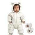 thumbnail image 2 of LOCHEX Toddler Newborn Boy Girl Snowsuit Solid Color with Zipper Winter Jacket Coats Infant Warm Jumpsuit Hooded(with Shoes),White,18-24M, 2 of 8