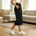 thumbnail image 5 of Qingpeng Womens Elastic High Waisted Pants Cropped Wide Leg Sweatpants Soft Fleece Knit Capri Palazzo Bottoms, 5 of 9