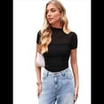 thumbnail image 3 of Camisetas de Corta con Cuello Alto para Mujer, de Transparente y Fruncida, para Salir A . Negro L, 3 of 8
