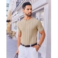 thumbnail image 3 of Camiseta COOFANDY, suéter de manga corta para hombre, color caqui, 3 of 6