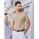 thumbnail image 3 of Camiseta COOFANDY de punto con cuello redondo y manga corta para hombre, color caqui, 3 of 6
