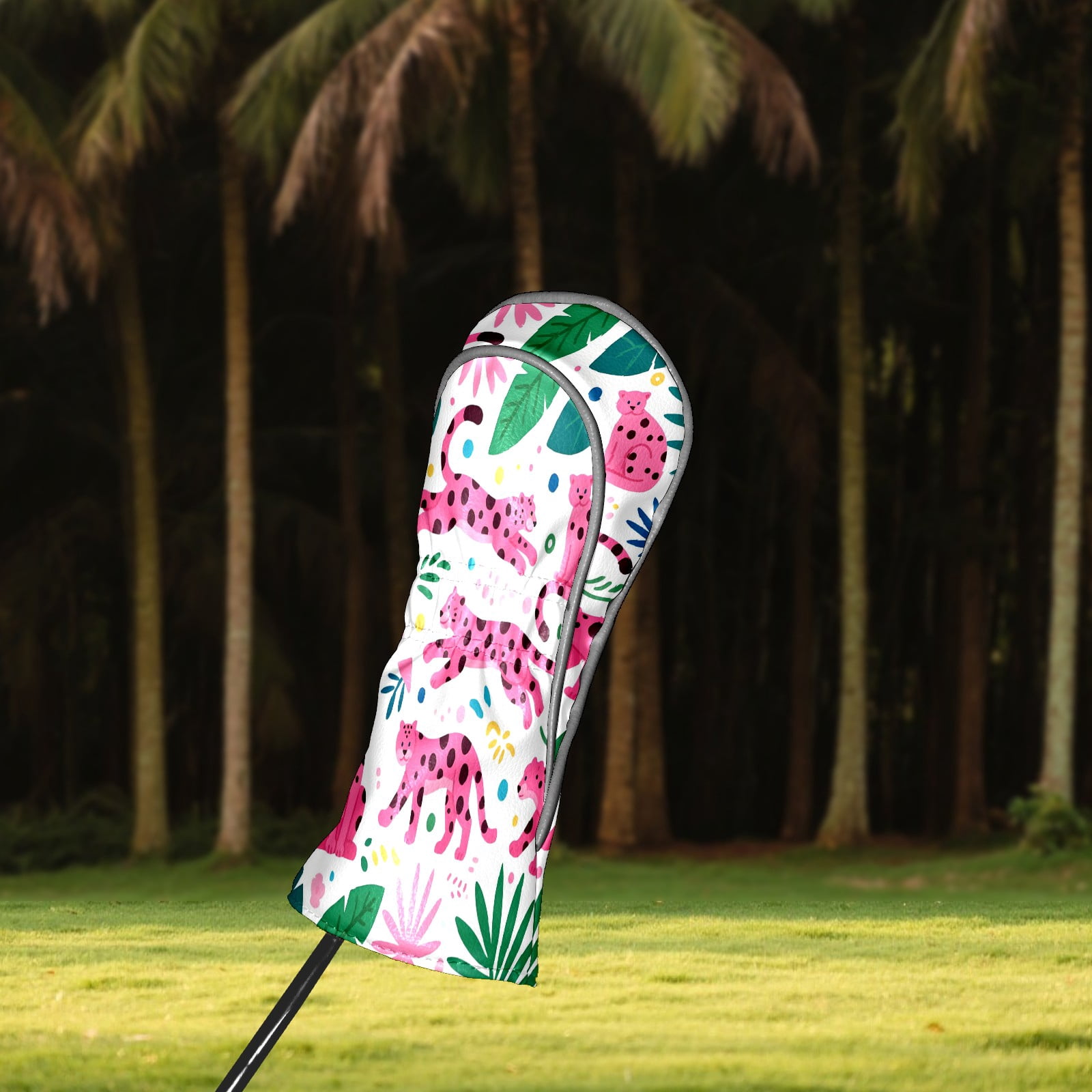 Golf Club Covers, Pink Panther Premium PU Leather Driver Hybrid Putter Head Covers with Velvet Lining, Waterproof Golf Gifts for Men Women