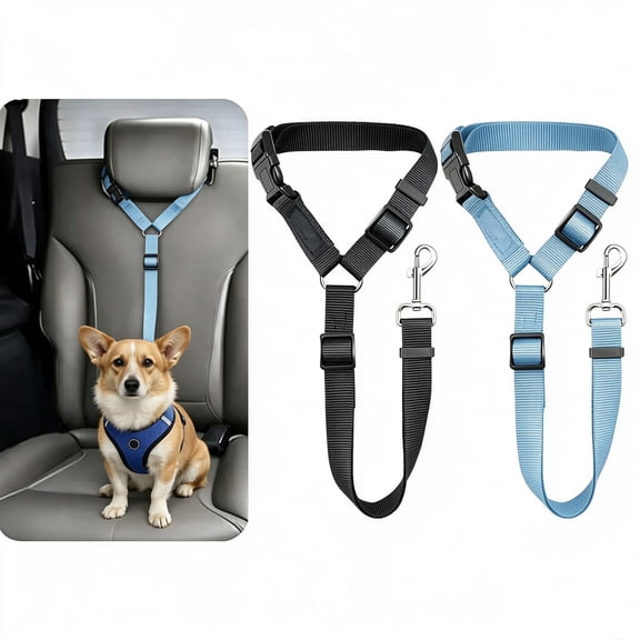 Urieessian 2 Pack Pet Car Seatbelt, Adjustable Headrest Safety Restraint Strap, Vehicle Travel Belt for Small Medium Large Dogs & Cats(Black Blue)