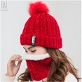 thumbnail image 5 of Gustave 2Pcs (Scarf+Hat) Set Women Winter Warm Solid Pompoms Knitted Soft Caps And Scarves "Red", 5 of 8