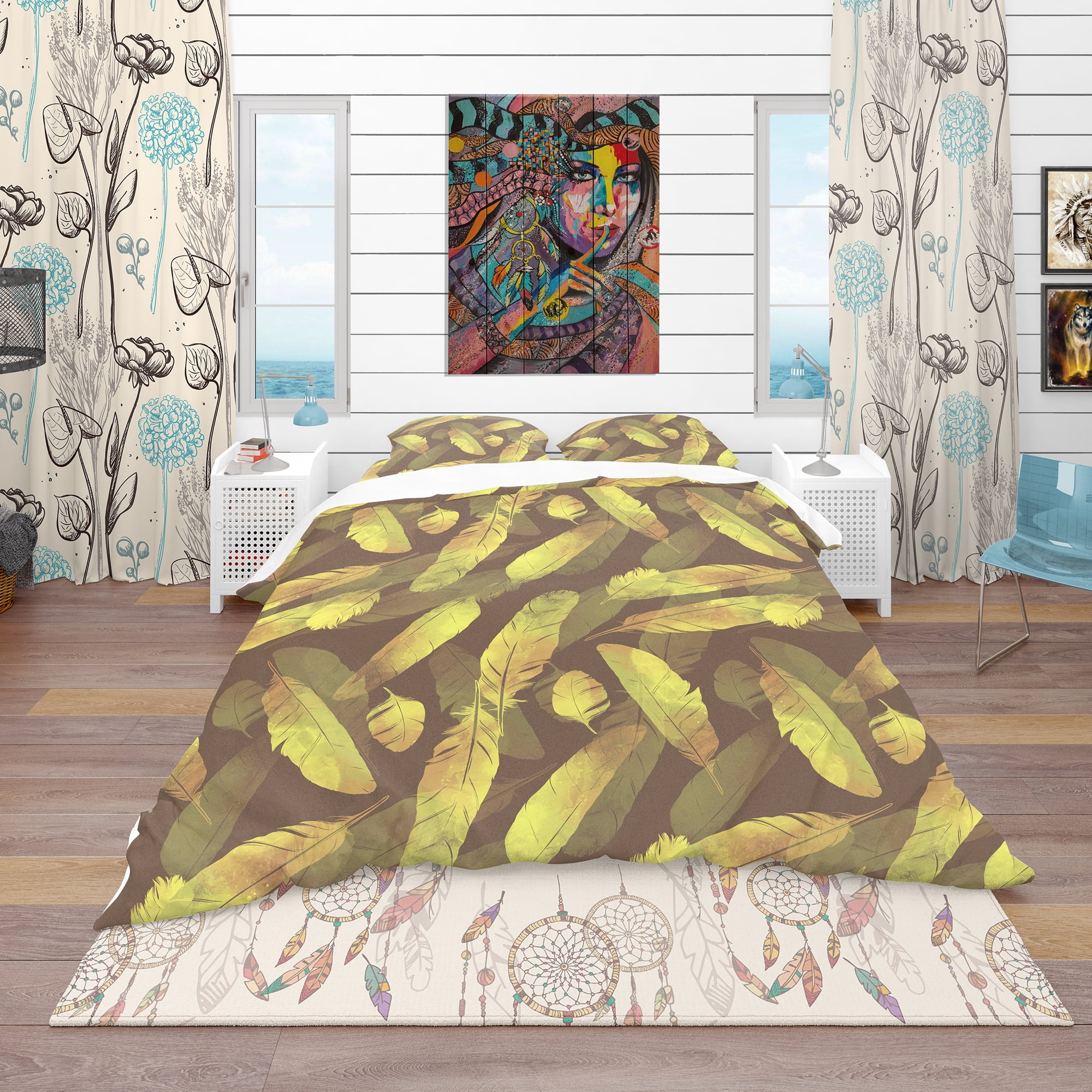 Designart 'Bird Feathers Pattern' Southwestern Duvet Cover Set