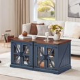 thumbnail image 6 of Joaxswe 24" Side Table with Charging Station, Farmhouse End Table with Glass Barn Door & Adjustable Storage Shelf, Nightstand for Bedroom, Navy Blue, 6 of 7