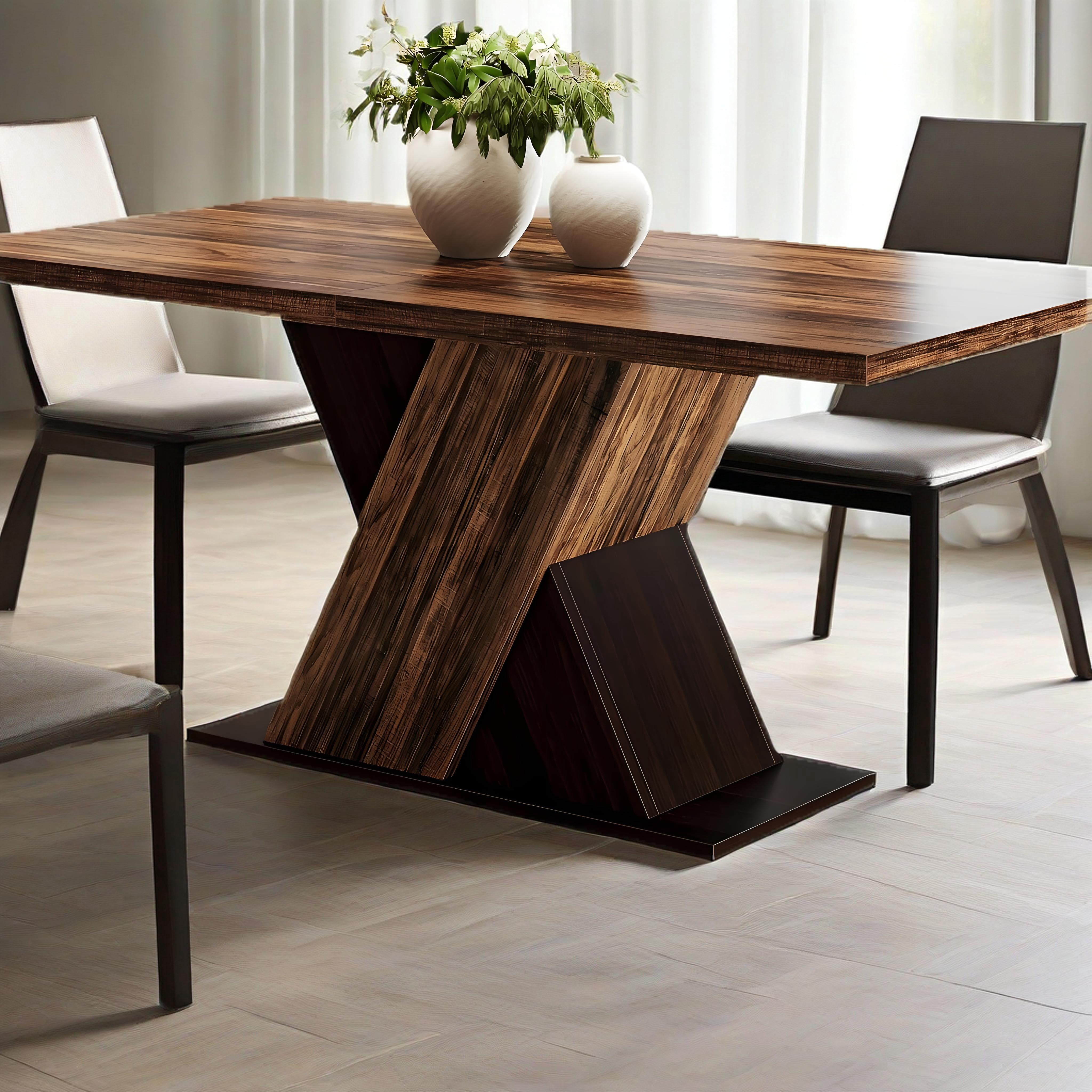 Dining Table, Dark Wood Finish, Farmhouse Style, Seats 4