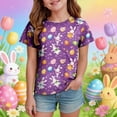 thumbnail image 2 of Staki Easter Outfit Toddler Girl Girls Easter Shirts Bunny Tshirt Short Sleeve Cotton Tee Funny Rabbit Graphic Tshirts 1-9Y 10-13Y(Purple,4-5 Years), 2 of 6