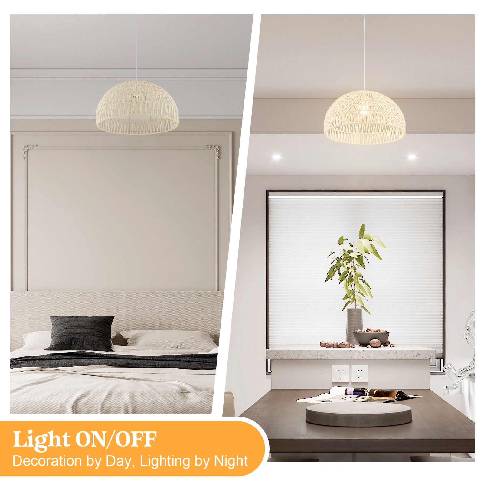 Topbuy Paper Pendant Light Fixture Dome Hanging Ceiling Light with Adjustable Hanging Rope 17.5” Decorative Chandelier