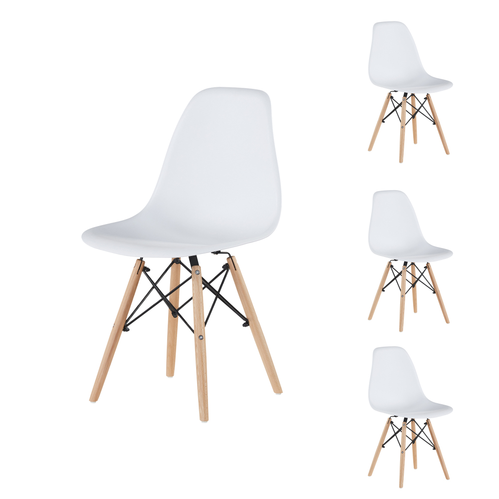 White Simple Fashion Leisure Plastic Chair Environmental Protection Pp Material Thickened Seat Surface Solid Wood Leg Dressing Stool Restaurant Outdoor Cafe Chair Set Of 4 - image 2 of 3