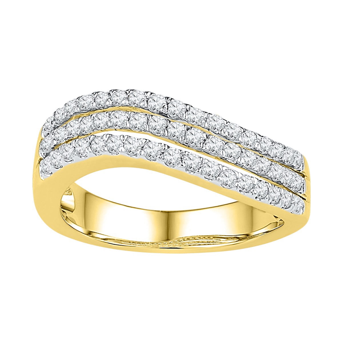 Size 7 10k Yellow Gold Round Diamond Triple Row Contoured Band Ring (1 2 Cttw) by AA Jewels