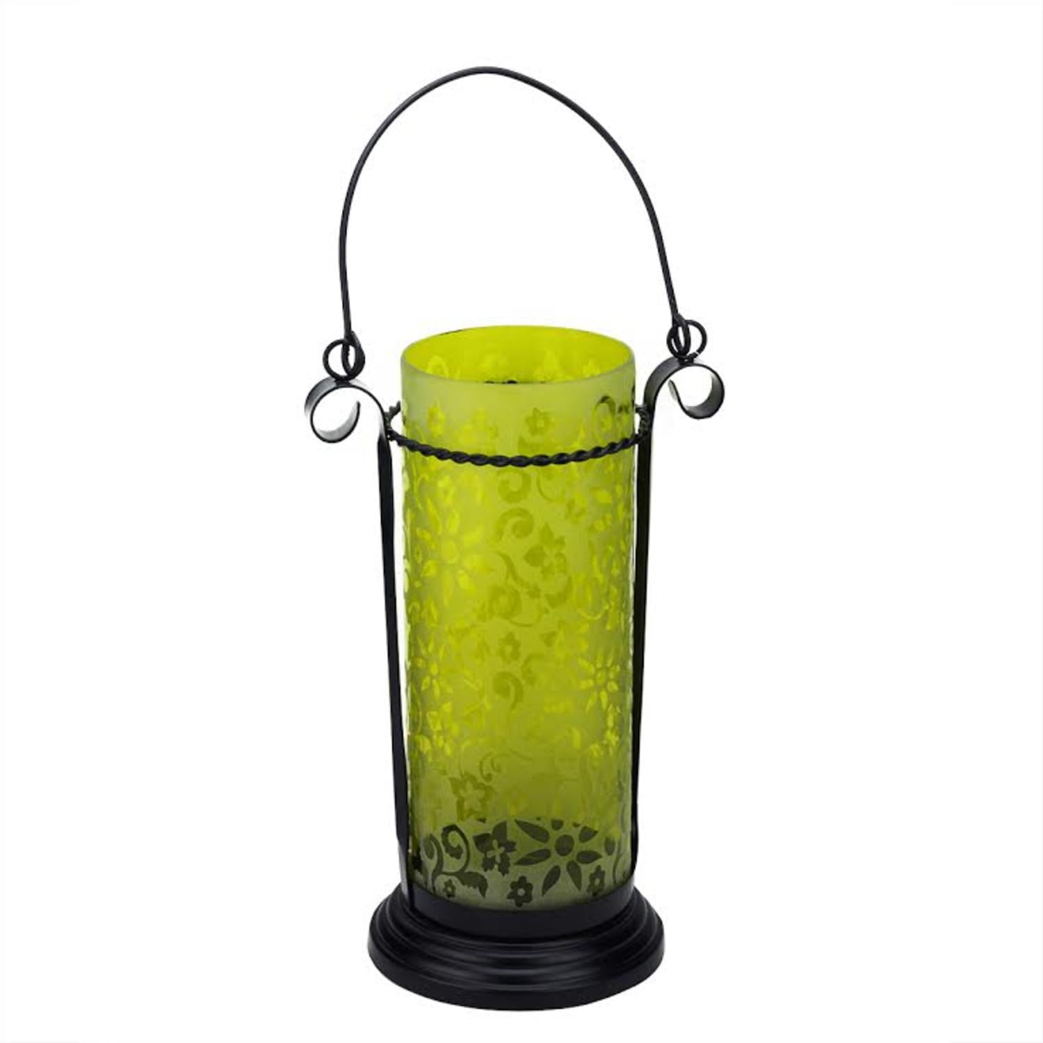 11.5" Decorative Yellow Glass Hurricane Tea Light Candle Holder Lantern