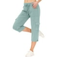 thumbnail image 3 of Mint Green Cargo Capris for Women Casual Drawstring Capris Pants with Pockets Summer Plus Size Capri Hiking Pants Cargo Pant 2XL, 3 of 5