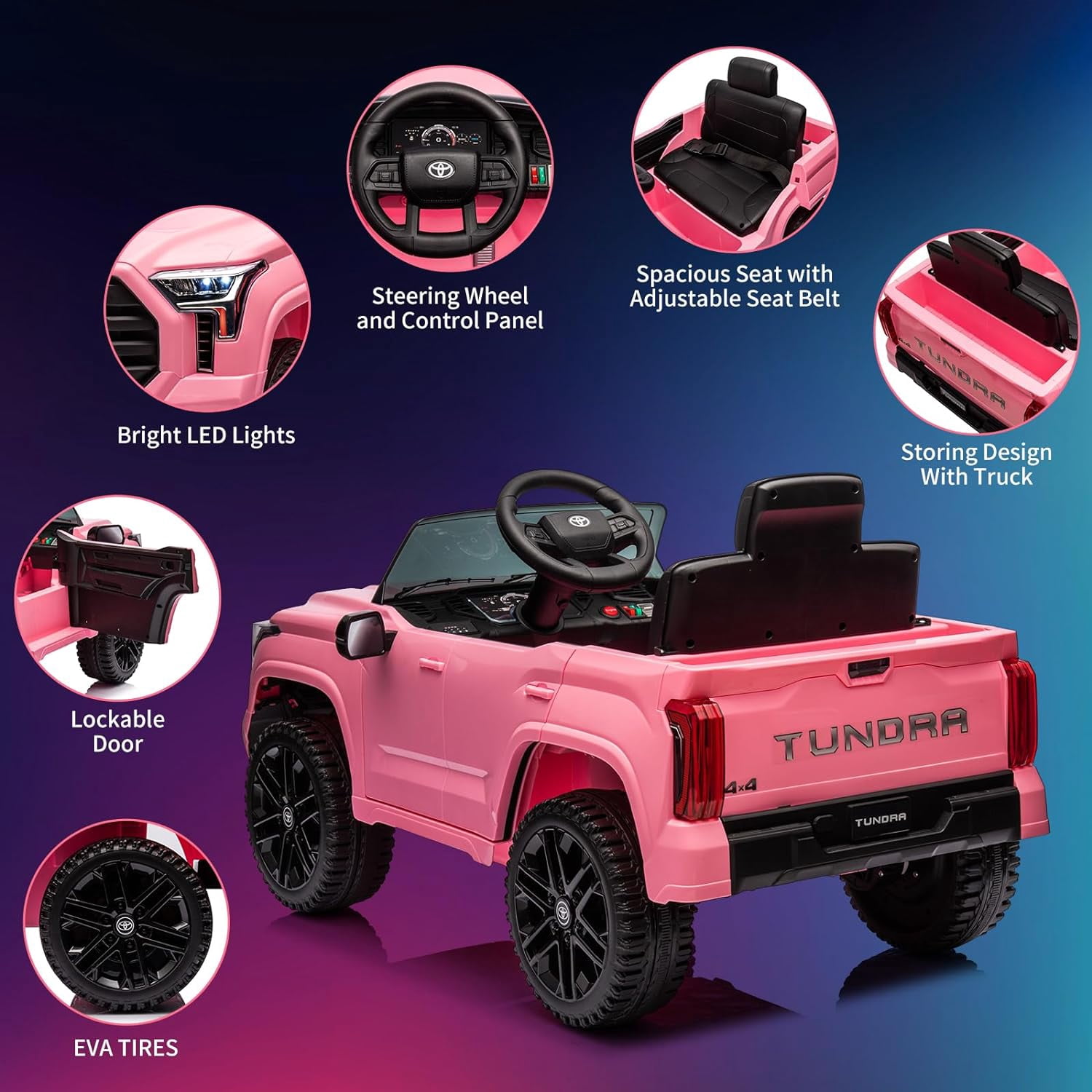 NEILA Toyota Licensed 12V Kids Ride on Truck Car Battery Powered Electric Fun Toys with Remote Control, Spring Suspension, 3 Speeds, LED Lights, Ride on Toy for 3-8 Years Boys & Girls (Pink)