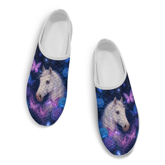 POLERO Galaxy Horse Women's Slip On Mules Shoes Mesh Slip-On Sneakers Comfort Horse Animal Print Clogs Garden Shoes Breathable Summer Close Toe Sandals