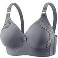 thumbnail image 2 of Fartey Plus Size Full Coverage Bras Jacquard Lightweight Wirefree Bra Adjustable No Underwire Push Up Bras Breathable Comfort Everyday Bra Gray 38, 2 of 3