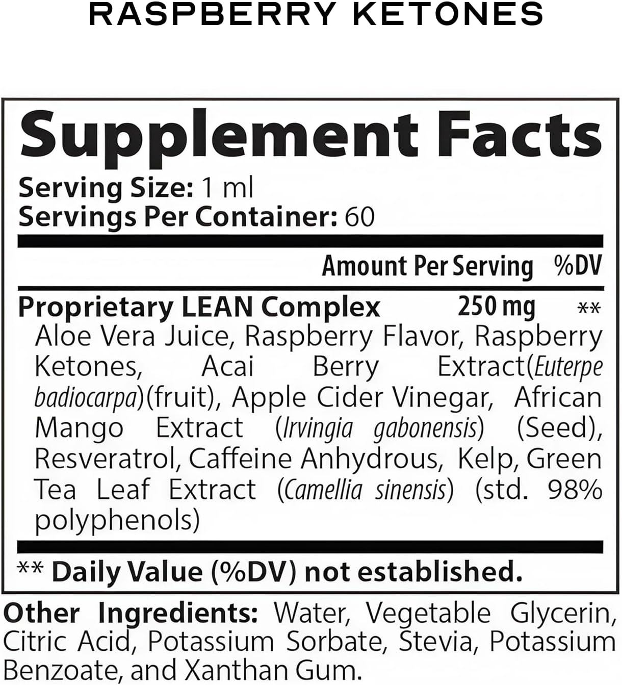 LEAN Nutraceuticals Keto Raspberry Ketone Drops, Appetite Suppressant, Fat Burner, Metabolism Boost, Cleanse, 60 ml