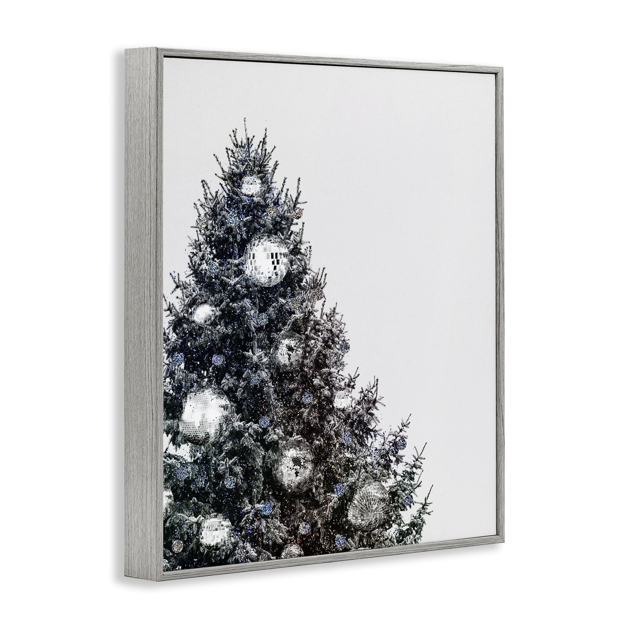 Stupell Industries Disco Ornaments on Tree Holiday Painting Gray Framed Art Print Wall Art, 16 x 20