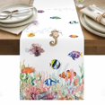 thumbnail image 2 of Coastal Ocean Table Runner, Seahorse Coral Seaweed Seashell Tropical Fish Cotton Linen Kitchen Table Decoration Washable Dining Tabletop Runners for Home Party Decor 13x48 Inches, 2 of 9