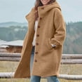 thumbnail image 4 of Women's Hooded Wool Blend Long Coat, Button Up Front with Pockets and Long Sleeve, Loose Fit Casual Winter Jacket for Cold Weather,Khaki,Size 2XL, 4 of 5