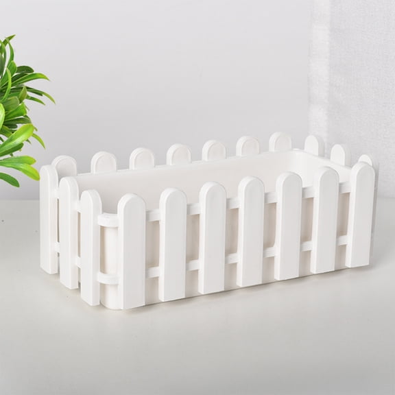 Btomtd Artificial Plant Pots for Fence Decoration, Plastic Potted Flower Arrangement, Viewing Ornament Planter for Outdoor Fences, L(10.2"x3.5"x4.7"), White