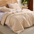 thumbnail image 2 of 100% Cotton Comforter Set – Sandy Beige, Linen-Like Texture, Super Soft & Breathable Lightweight Bedding Set, 3-Piece Durable Percale Comforter for All Seasons, 2 of 6