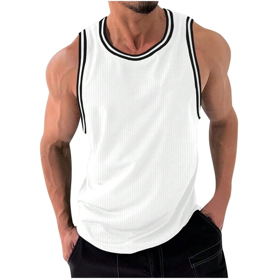 Enridrech Men’s Tank Top Sleeveless Athletic Summer Block Color Trim Shirt Lightweight Breathable Basketball Outfits