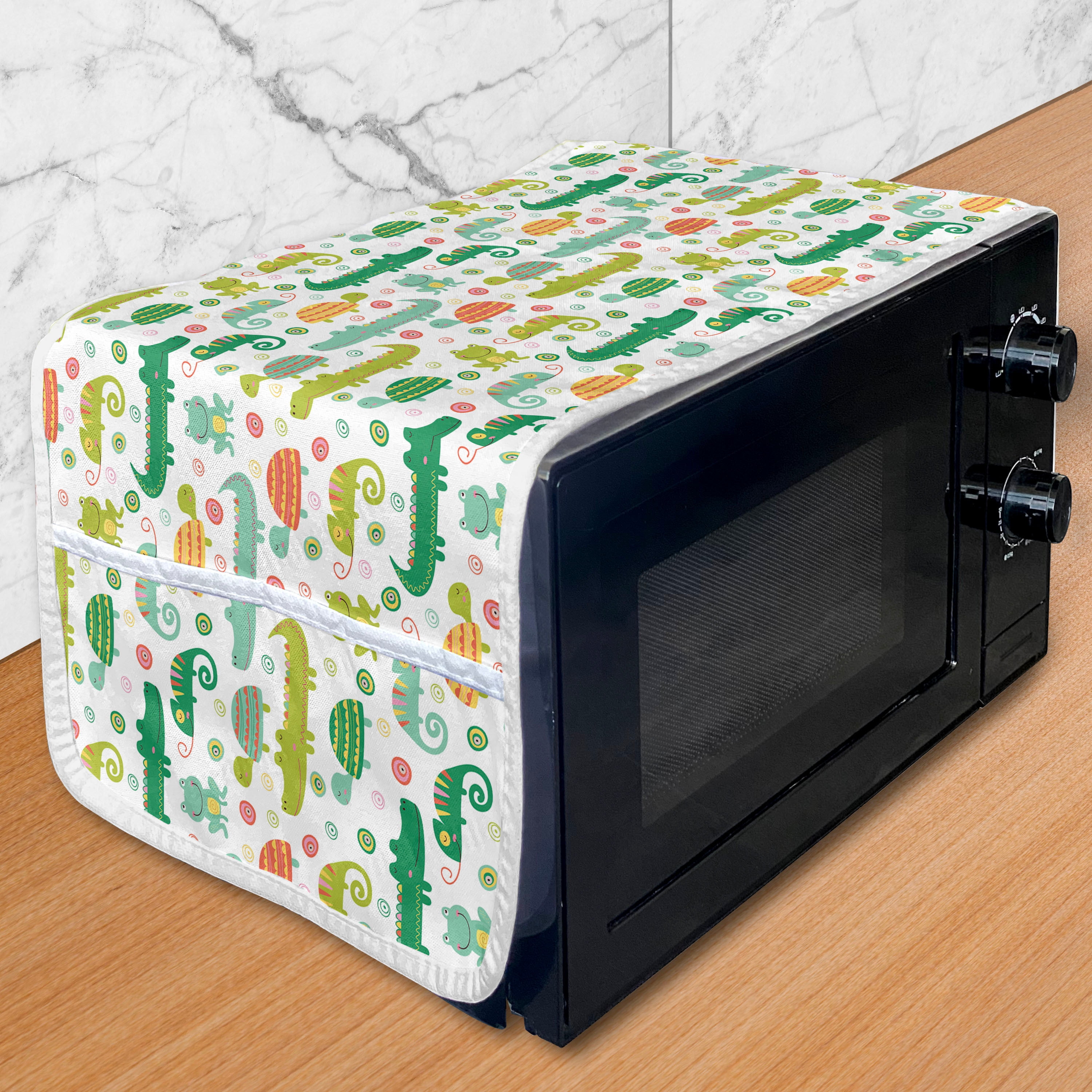 Cartoon Microwave Oven Cover, Themed Reptile and Amphibian Animals Pattern Frog Gator Turtle
