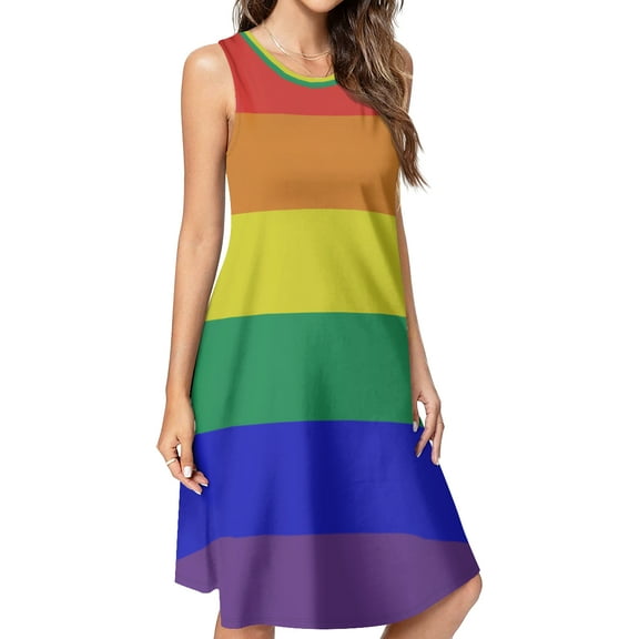 colorful stripes Spring Summer Dresses for Women Fashion T-shirt Dress Casual Sleeveless Loose Sundress with Pockets