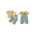 thumbnail image 2 of BemeyourBBs Newborn Baby Summer Clothes Infant Baby Boys Dinosaur Elephant Outfit Casual Loose Striped Short Sleeve T Shirt Tops and Animal Embroidered Overalls Jumpsuit Suspender Pants Set, 2 of 9