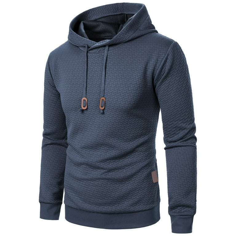 Hoodies for Men Men s Winter Solid Long Sleeve Knitted Jacquard Fabric Pocket Hooded Hoodie Mens Sweatshirts Dark Gray L Walmart