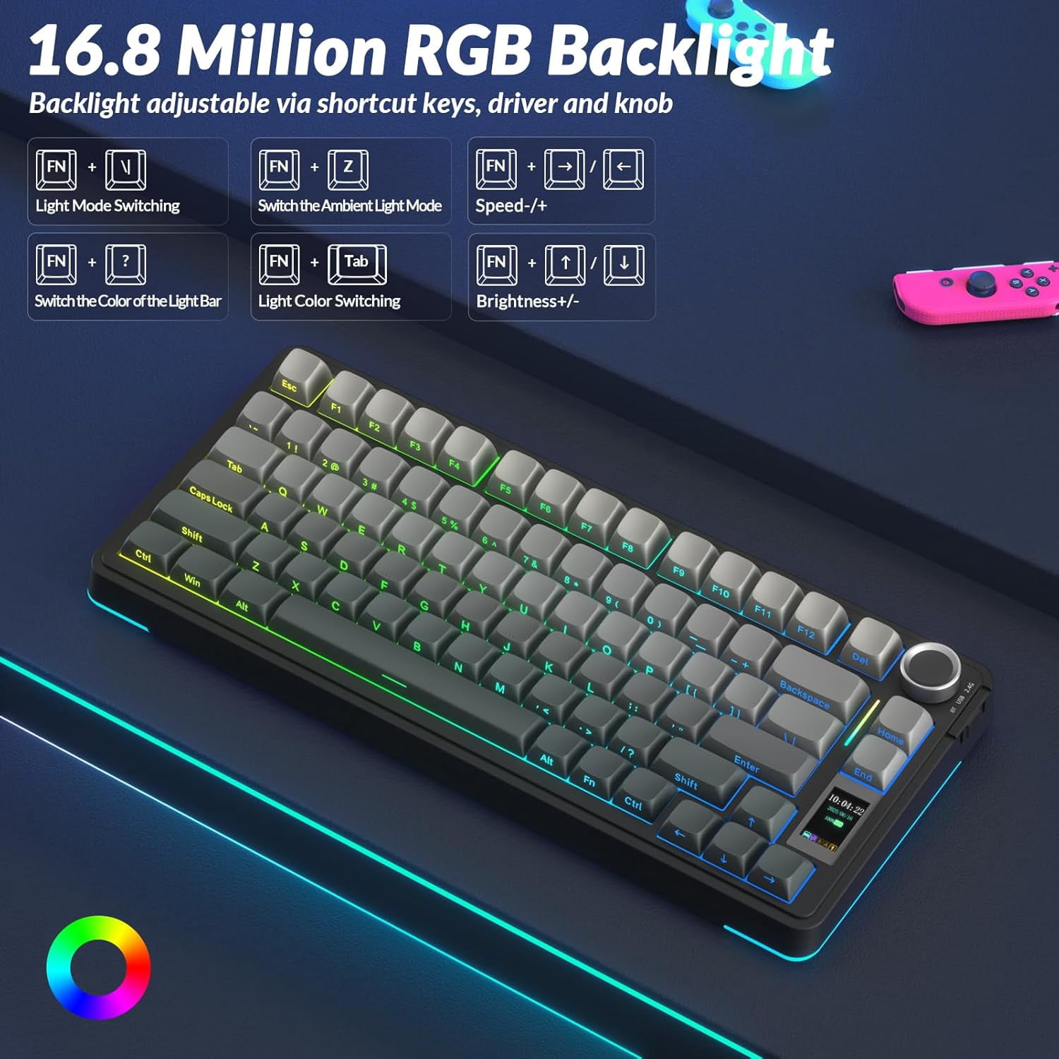 Restored AULA S75 PRO Wireless Mechanical Keyboard with Screen&Knob, Tri-Mode Hot Swappable Gaming Keyboard 75%, Pre-lubed Switches, RGB Backlit, Side Printed PBT Keycaps, Computer Keyboards