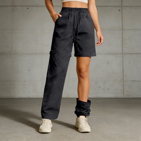 Women's Hiking Pants Convertible Lightweight Zip-Off Outdoor Pants Quick Dry Joggers with Pocket Black M