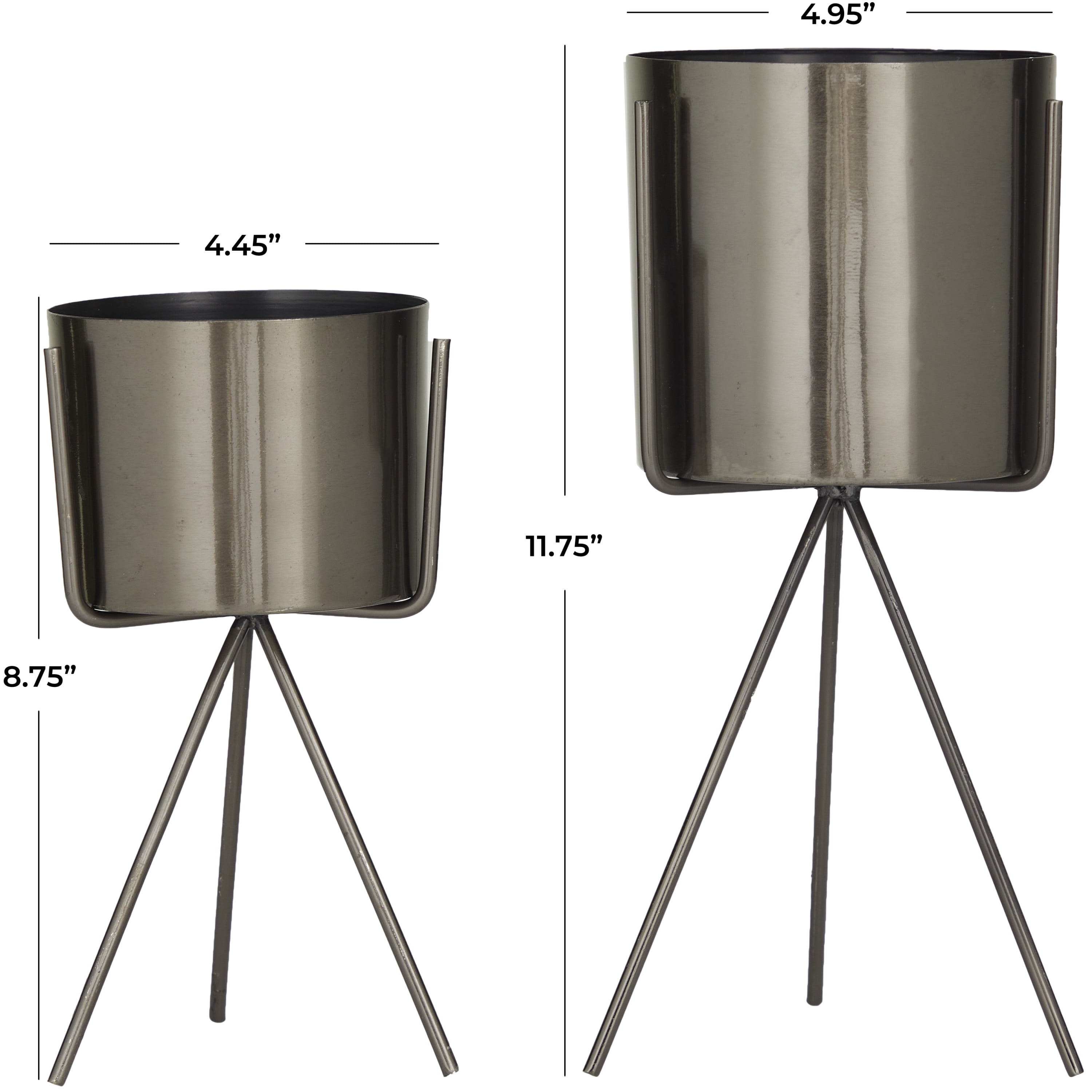 CosmoLiving by Cosmopolitan 12", 9"H Small Dark Gray Metal Planter with Removable Stand (2 Count)