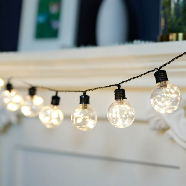 walmart.com | Mainstays Indoor 10-Count LED Fairy Globe String Lights, with Black Wire, UL-Adaptor, 4.5 Volts