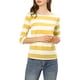 thumbnail image 5 of Camisetas de rayas para mujer Inspire Chic, corte ajustado, mangas de codo, cuello barco, talla S, amarillo y blanco, 5 of 7