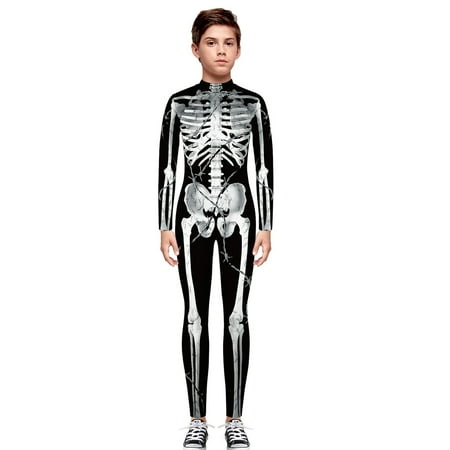 

nsendm Halloween Skeleton Printed Elastic Back Zip Up Tight Long Sleeve Jumpsuit Family Christmas Pajamas Set Cotton Suit White 7-8 Years