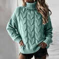 thumbnail image 5 of Dwellite Fall Sweaters for Women Turtleneck Cable Knit Pullover Tops Winter Soft High Neck Trendy Casual Work Cute Long Sleeve Tops Mint Green XL, 5 of 5