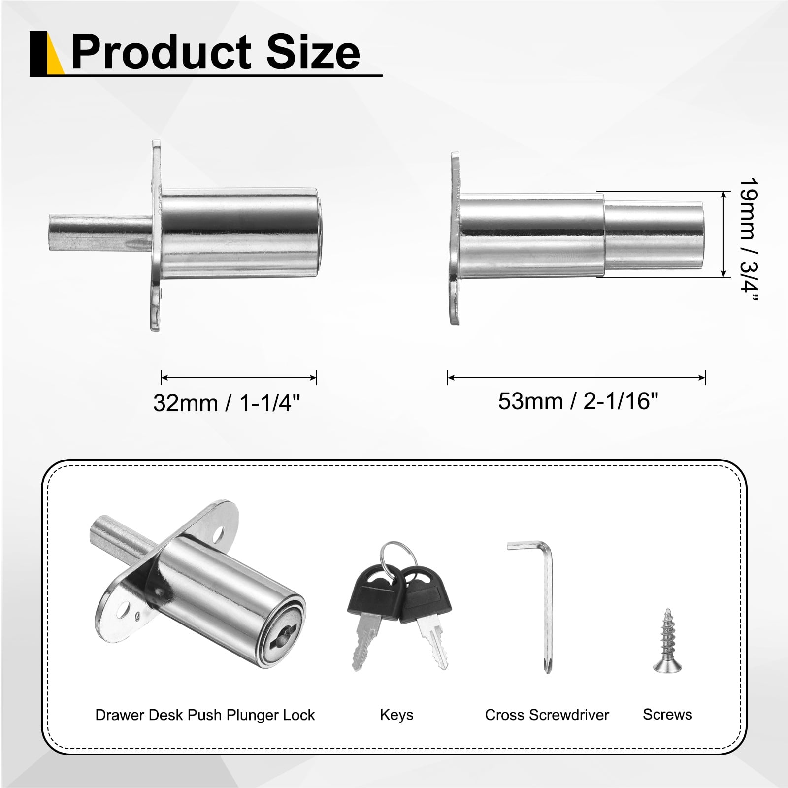 Uxcell Drawer Desk Push Plunger Lock, 6Pcs 1-1/4" Cylinder Diameter 2-1/16" Cylinder Length Zinc Alloy Sliding Cabinet Locks with Cross Screwdriver Keyed Alike for Wardrobe Drawers