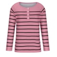 thumbnail image 4 of WREESH Womens Fashion T-Shirts Striped Loose Casual Long Sleeve Round-Neck Ladies Warmth Tops Blouse Pullover Pink, 4 of 6